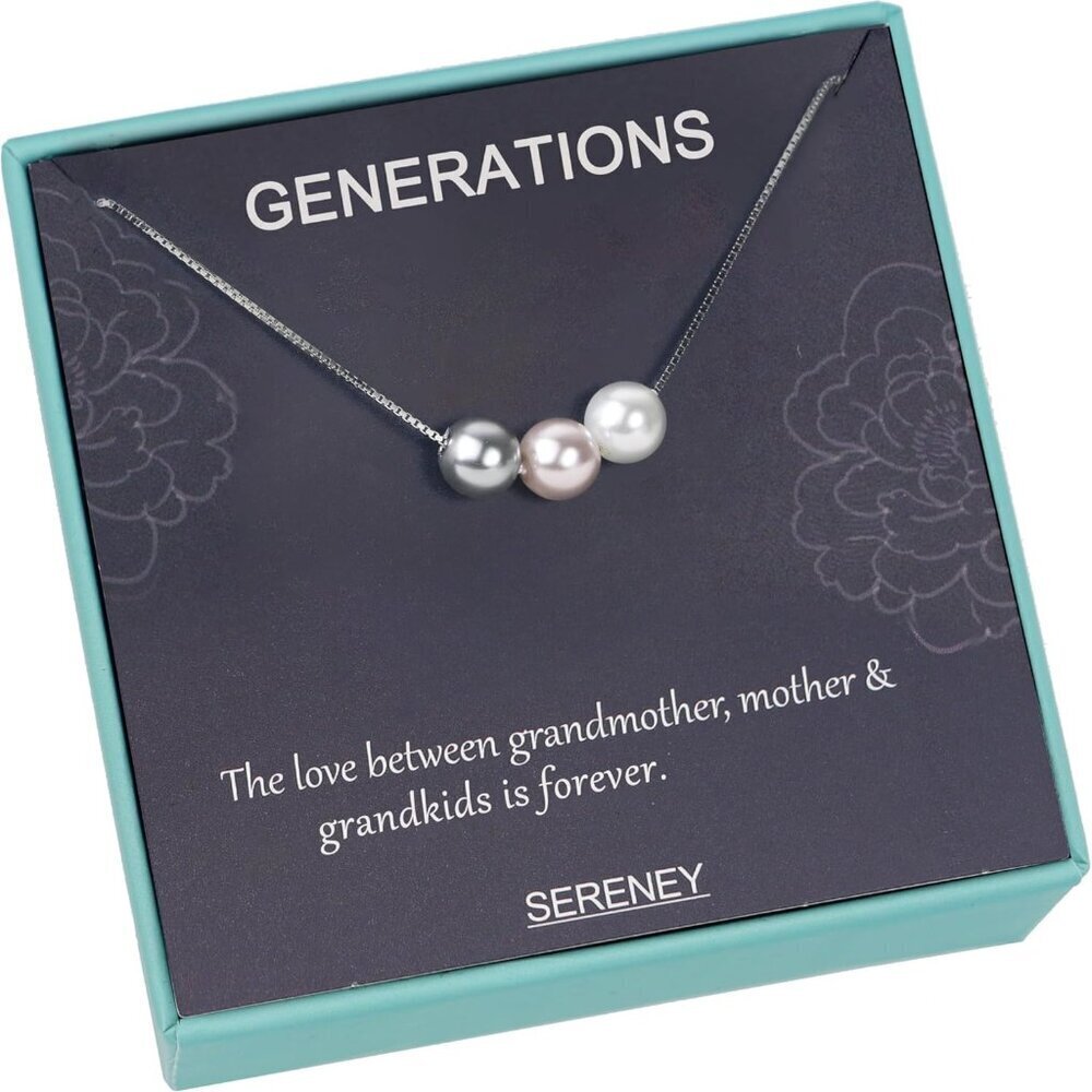 Three Generations Necklace Sterling Silver Pearl Family Gift for Grandma